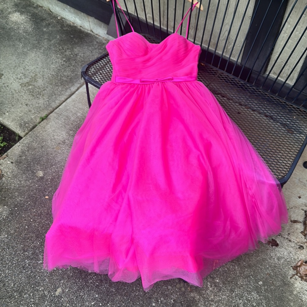 Strapless Hot Pink Tulle Evening Dress